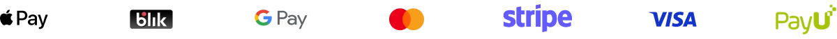Prijímané platby: Apple Pay, BLIK, Google Pay, Mastercard, Stripe, Visa, PayU