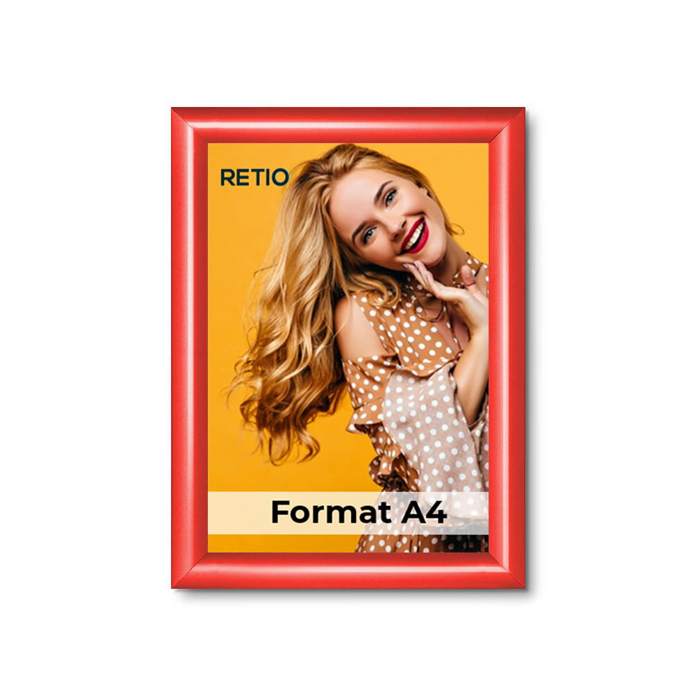 Ramka zatrzaskowa KRAST A4 (21,0 x 29,7 cm) aluminiowa czerwona z ostrym prostym narożnikiem rama ramka plakatowa OWZ ścienna na plakat na zdjęcia profil 25 mm