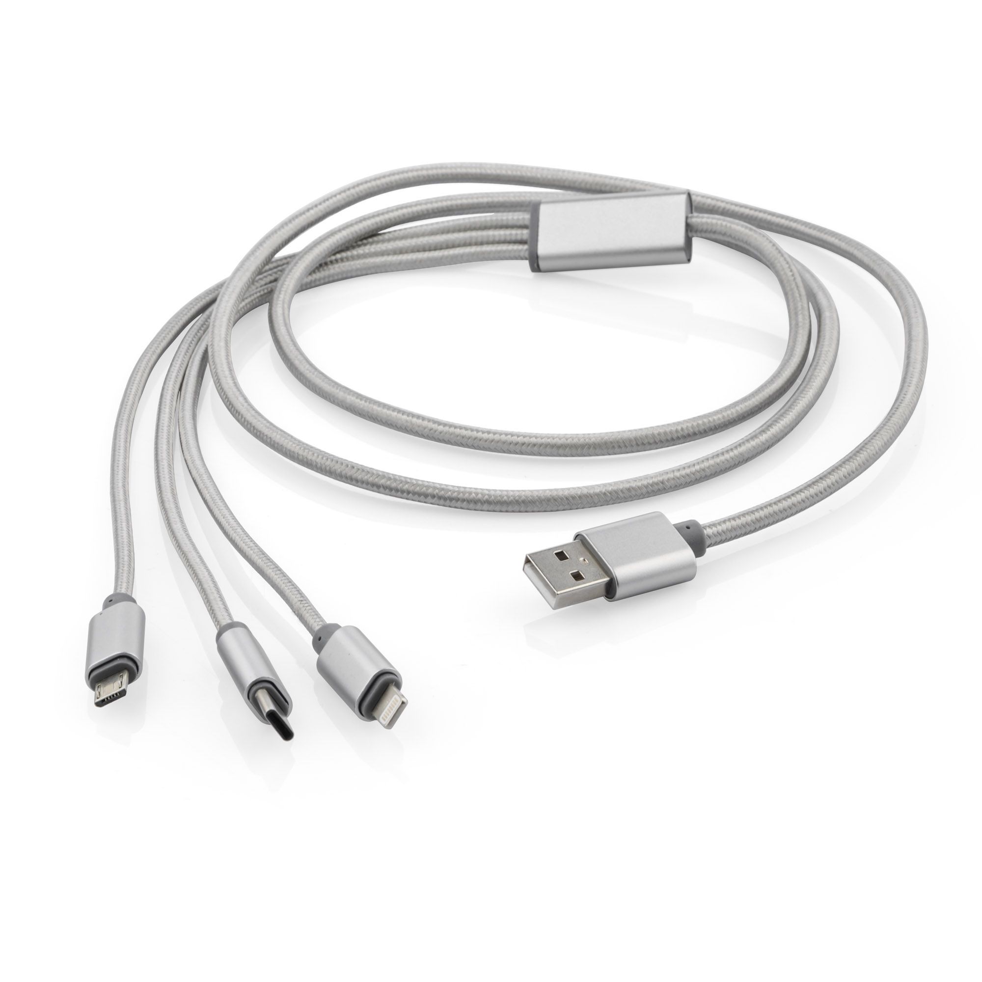 Kabel USB 3 w 1 TALA srebrny z logo