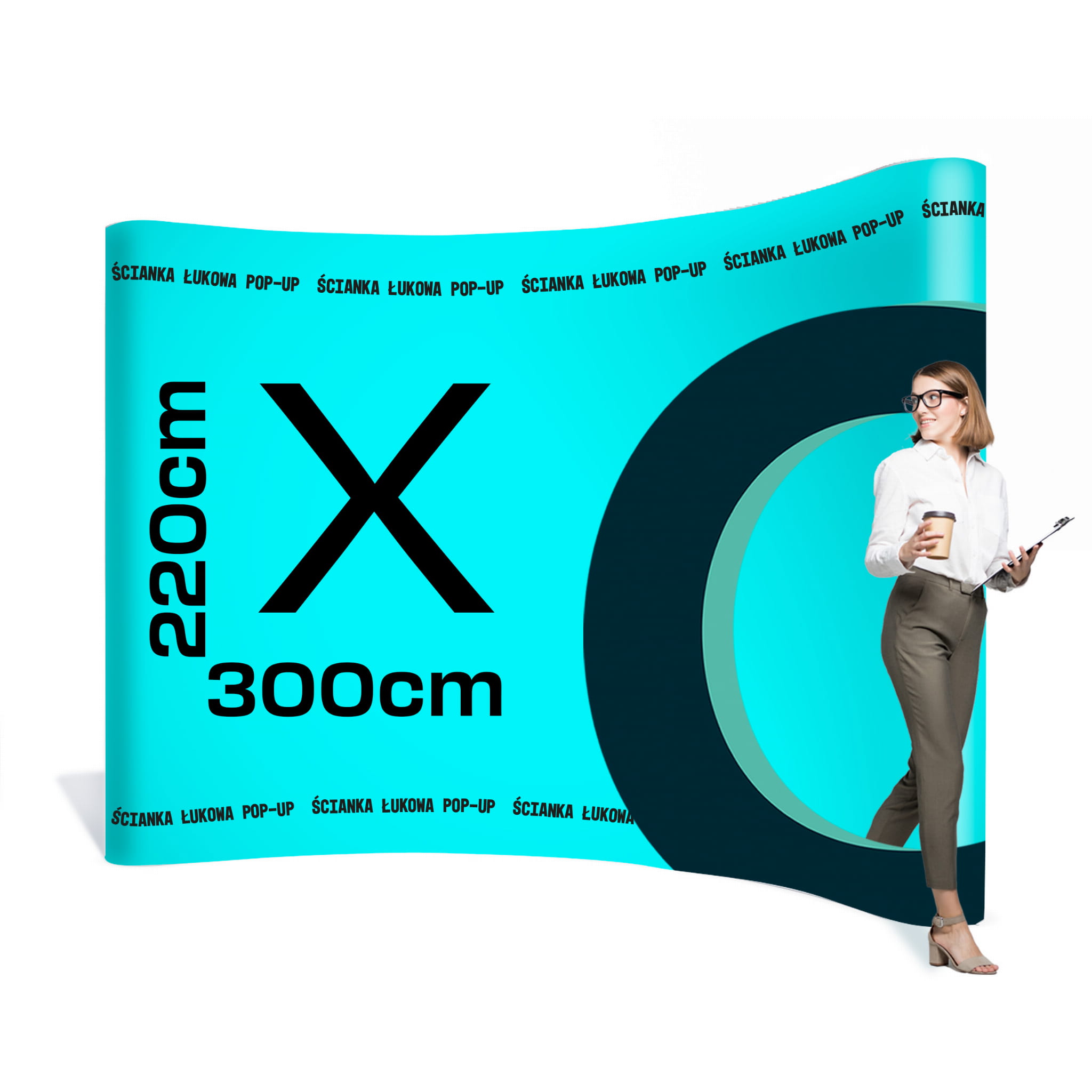 Ścianka reklamowa premium Pop-Up łukowa 3 x 2,2 m z wydrukiem jednostronnym