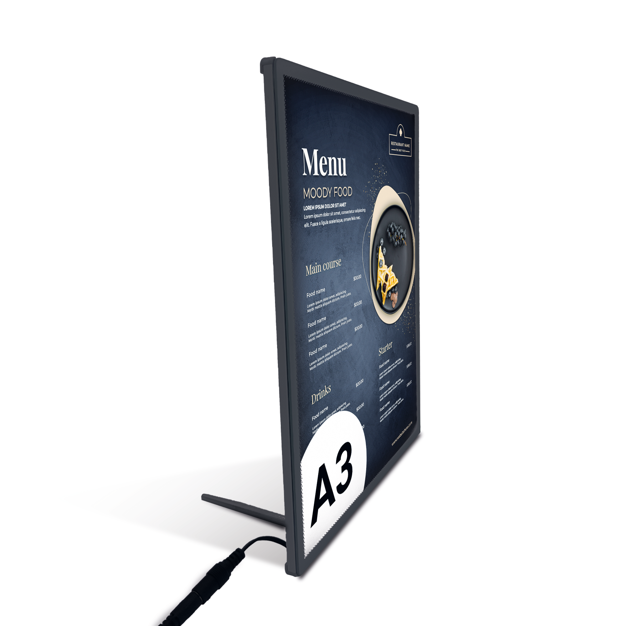 Ramka LED podświetlana SUN A3 czarna (29,7 x 42,0 cm) rama na plakat zdjęcia obraz podświetlana rama plakatowa orientacja pionowa z boku