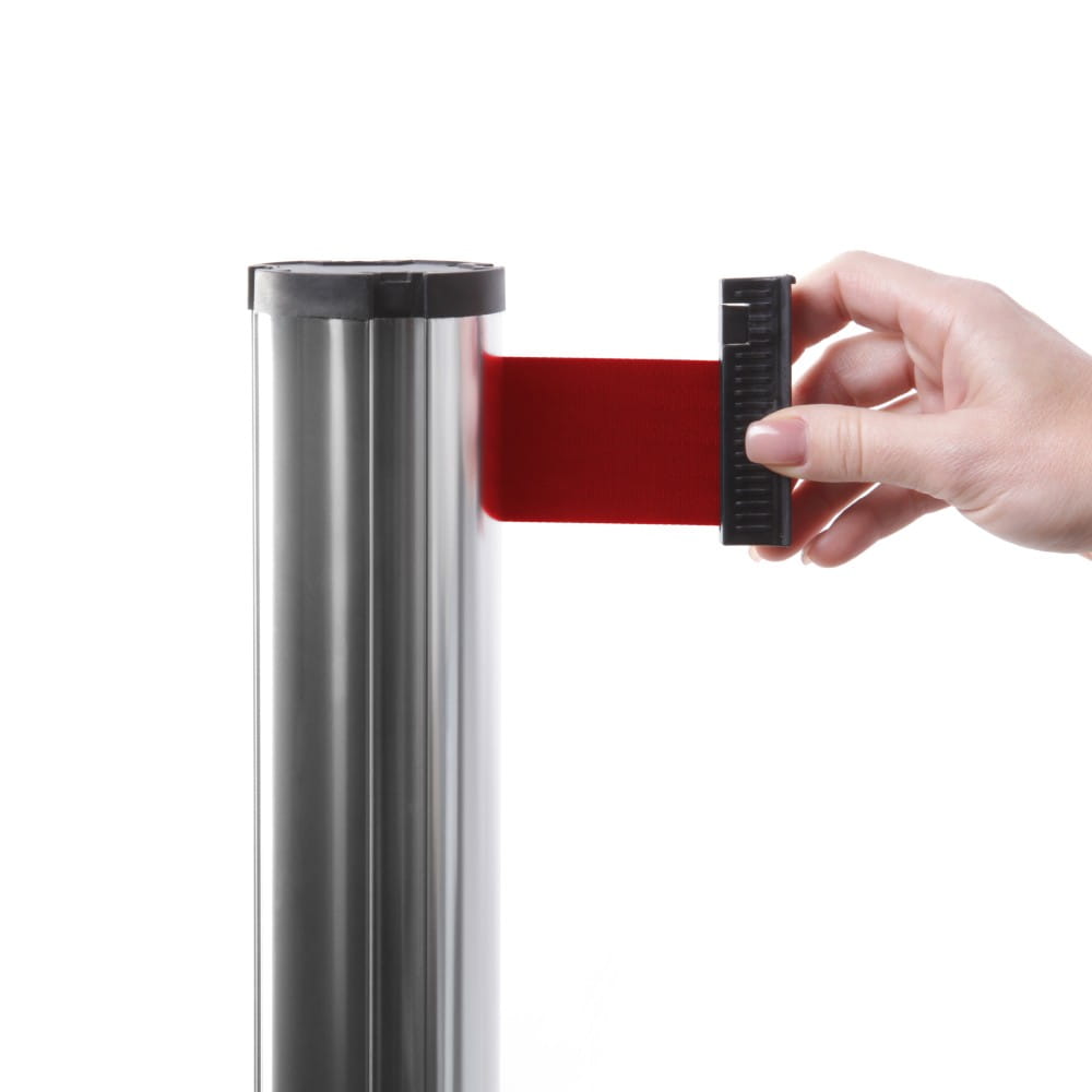 J-EXTBE Barrier Post with a Red Winding Tape 270 cm - Chrome Post With a Red Tape - A Barrier Post, a Post With a Rounded Tape For the Hotel, Restaurant and VIP Area