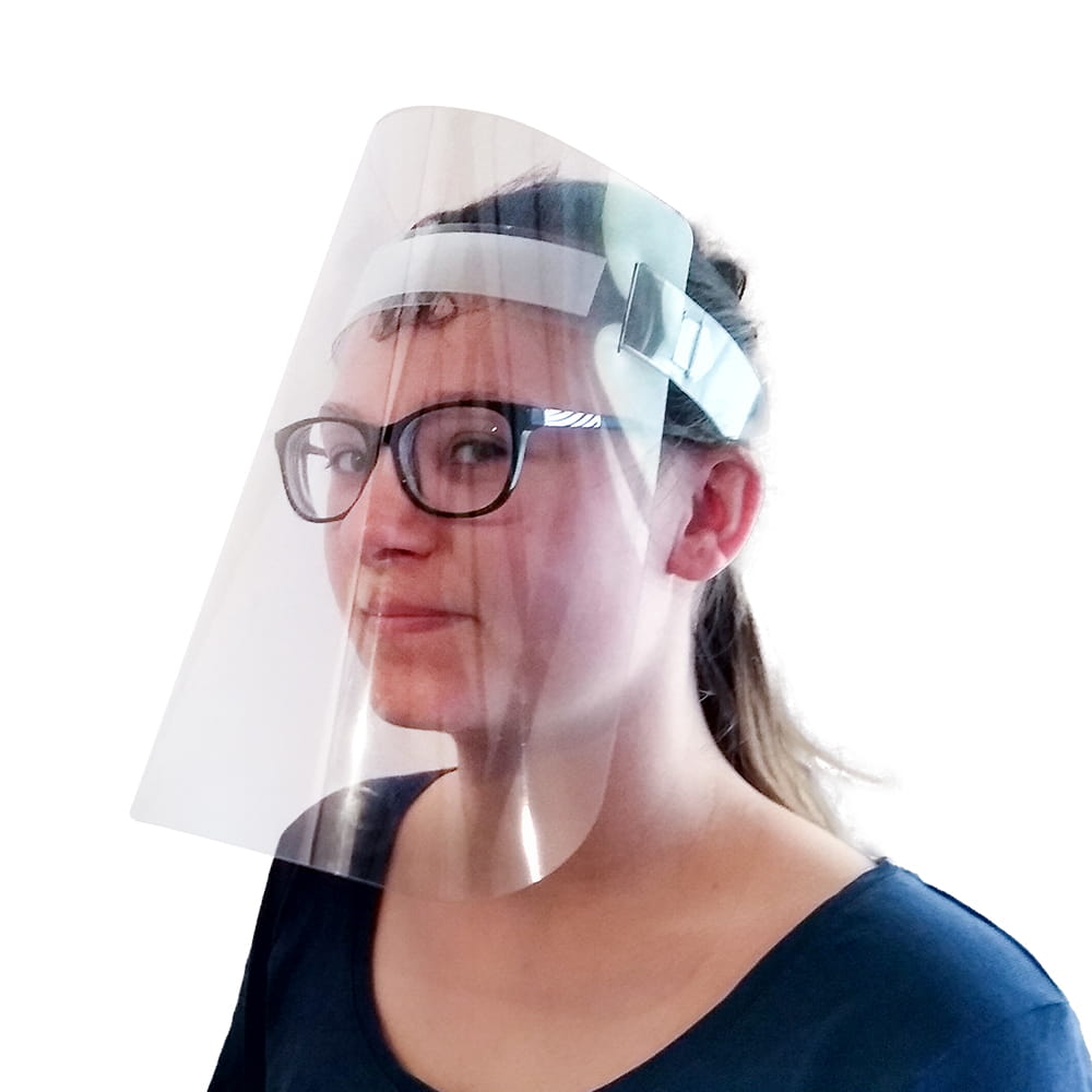 Protective Face Shield in PVC - Woman with protective face shield in PVC