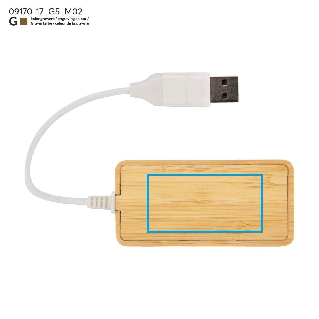 Rozdzielacz bambusowy HUB USB z wymienną wtyczką - RIVO beżowy (naturalny)