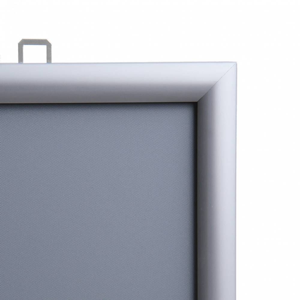 Ramka zatrzaskowa KRAST B1 (70,0 x 100,0 cm) aluminiowa srebrna dwustronna z ostrym prostym narożnikiem rama ramka plakatowa OWZ na plakat na zdjęcia profil 25 mm
